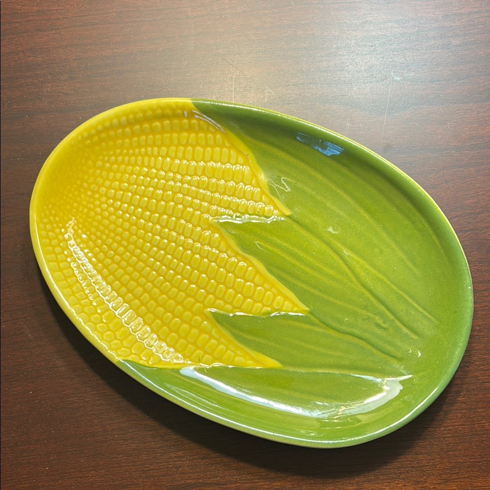 Shawnee Pottery Vintage Green & Yellow Corn Design Small Platter #68